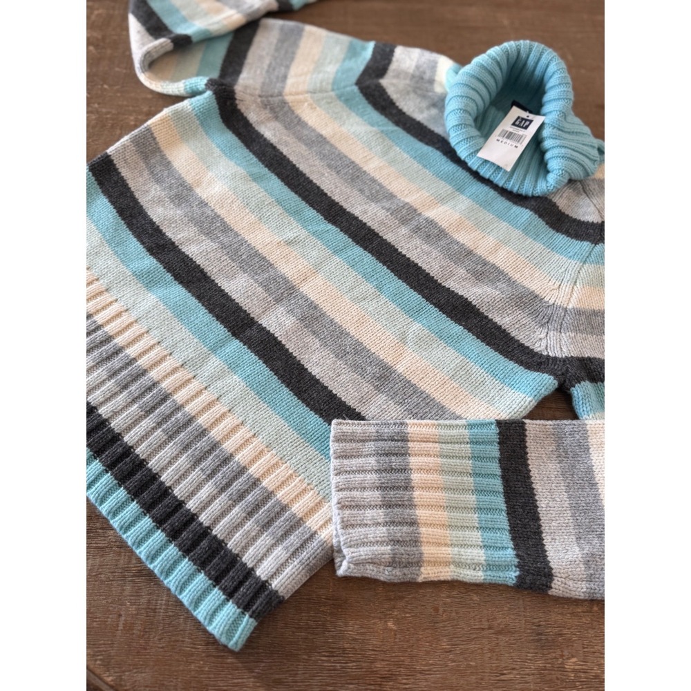 Vtg 2003 GAP Blue Striped Turtleneck Sweater NWT Cashmere Angora Wool Blend M